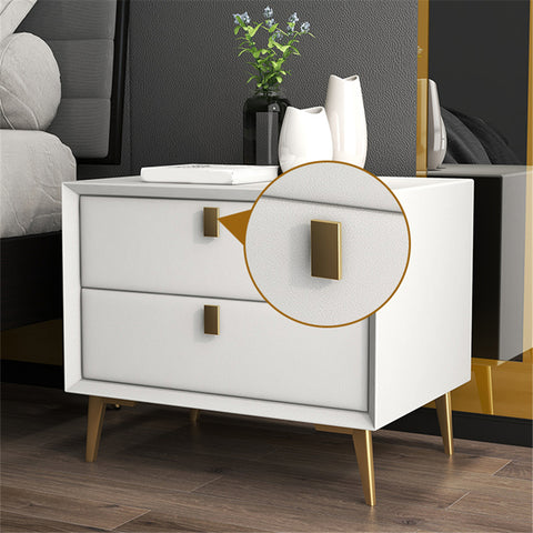 CODOMI Side Table, Mid Century End Table with 2 Drawers Modern Leather Nightstand Bed Side Table Wood Accent Table for Bedroom Living Room Cabinet Storage, Light Gray