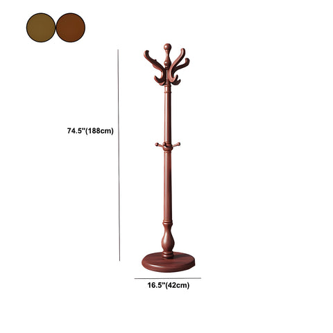 CODOMI Solid Wood Coat Rack Stand with Round Base, Coat Rack Freestanding, Coat Tree, Vertical Children's Clothes Hanger Floor-standing, Bag Bracket for Office Home Entry-way, 74.5''H Brown