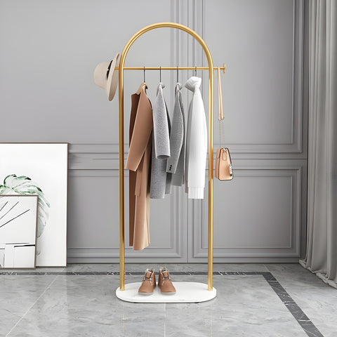 CODOMI Gorgeous Clothes Hanger Floor-standing Double Coat Hook Bedroom Metal Coat Rack Freestanding with Marble base - 24" L x 13" W x 67" H Gold-White