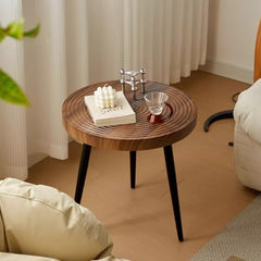 CODOMI Mid-Century Rounded Plywood Coffee Table Vintage Wood End Table, Metal Legs Coffee Cocktail Table Modern Tea Table for Living Room Patio Study