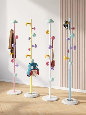 CODOMI Metal Coat Rack Stand with Mushroom Hooks and 12'' Width Stone Base, Coat Rack Freestanding, Coat Tree, Children's Clothes Hanger Floor-standing, Bag Bracket for Home Entry-way