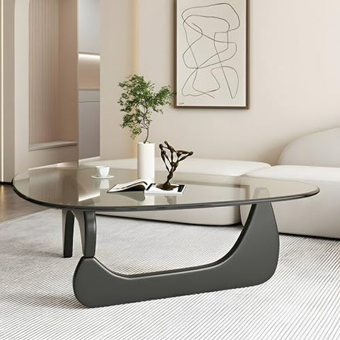 CODOMI Mid-Century Triangle Glass Coffee Table Vintage Glass End Table, Wood Base and Triangle Clear Glass Top Modern Tea Table for Living Room Patio Study