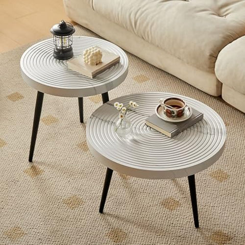 CODOMI Mid-Century Rounded Plywood Coffee Table Vintage Wood End Table, Metal Legs Coffee Cocktail Table Modern Tea Table for Living Room Patio Study