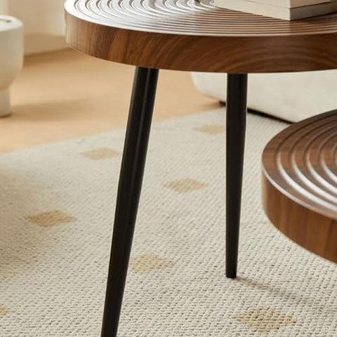 CODOMI Mid-Century Rounded Plywood Coffee Table Vintage Wood End Table, Metal Legs Coffee Cocktail Table Modern Tea Table for Living Room Patio Study