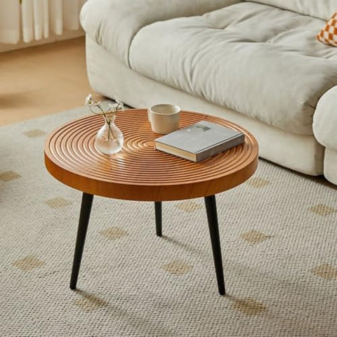 CODOMI Mid-Century Rounded Plywood Coffee Table Vintage Wood End Table, Metal Legs Coffee Cocktail Table Modern Tea Table for Living Room Patio Study