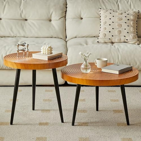 CODOMI Mid-Century Rounded Plywood Coffee Table Vintage Wood End Table, Metal Legs Coffee Cocktail Table Modern Tea Table for Living Room Patio Study