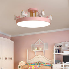 CODOMI Cartoon Unicorn LED Ceiling Lighting Kids Room 3-Color Girls Room Modern Lovely Flush Mount Ceiling Light Fixture Acrylic Close to Ceiling Chandelier for Baby Room Bedroom - Metal Rod, Pink