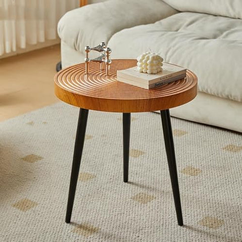 CODOMI Mid-Century Rounded Plywood Coffee Table Vintage Wood End Table, Metal Legs Coffee Cocktail Table Modern Tea Table for Living Room Patio Study