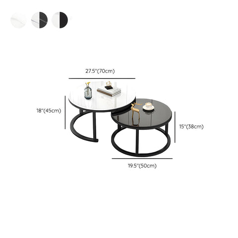 CODOMI Modern Round Nesting Coffee Table Set of 2, Stacking Living Room Accent Tables with Glass Top and Gold Finish Metal Frame End Side Cocktail Tea Center Table