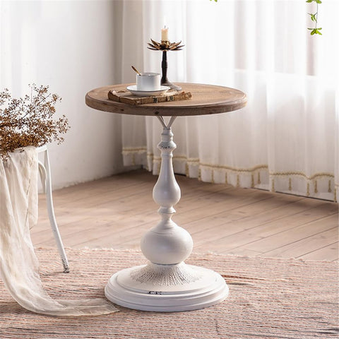 CODOMI Wooden End Tables Retro Side Table French Country Accent Coffee Side Table Modern Small Round Tea Table Pedestal Side End Table for Living Room Household Restaurant Homestay