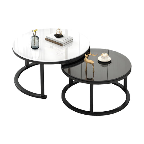 CODOMI Modern Round Nesting Coffee Table Set of 2, Stacking Living Room Accent Tables with Glass Top and Gold Finish Metal Frame End Side Cocktail Tea Center Table