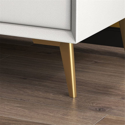 CODOMI Side Table, Nordic End Table with 2 Drawers Modern Leather Nightstand Mid Century Bed Side Table Wood Accent Table for Bedroom Living Room Cabinet Storage