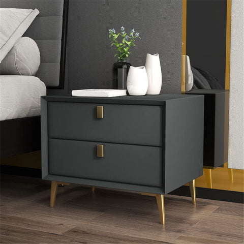 CODOMI Side Table, Nordic End Table with 2 Drawers Modern Leather Nightstand Mid Century Bed Side Table Wood Accent Table for Bedroom Living Room Cabinet Storage