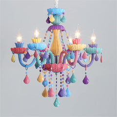 CODOMI Colorful Chandeliers with Crystal Creative Candle Hanging Lighting Modern Macaron Lights Kids Room Pendant Fixtures for Girl Bedroom Ceiling Drop Pendant Light Play Room Decoration