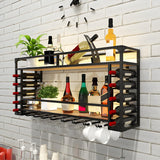 CODOMI Wall Mounted Wine Rack Metal Wine Bottle Glass Floating Shelves with Stemware Hanger, Wine Bottle Holder, Wine Glass Holder for Home Bar, Wine Kitchen Storage