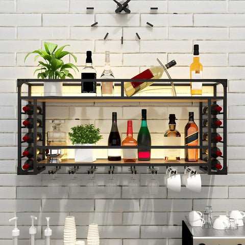 CODOMI Wall Mounted Wine Rack Metal Wine Bottle Glass Floating Shelves with Stemware Hanger, Wine Bottle Holder, Wine Glass Holder for Home Bar, Wine Kitchen Storage