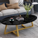 CODOMI Mid-Century Oval Wooden Coffee Table Vintage Wood End Table, Steel Cross Legs Coffee Cocktail Table Modern Tea Table for Living Room Patio Study