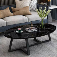 CODOMI Mid-Century Oval Wooden Coffee Table Vintage Wood End Table, Steel Cross Legs Coffee Cocktail Table Modern Tea Table for Living Room Patio Study