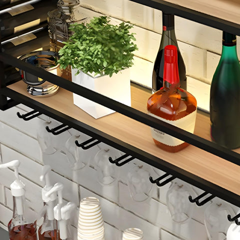 CODOMI Wall Mounted Wine Rack Metal Wine Bottle Glass Floating Shelves with Stemware Hanger, Wine Bottle Holder, Wine Glass Holder for Home Bar, Wine Kitchen Storage