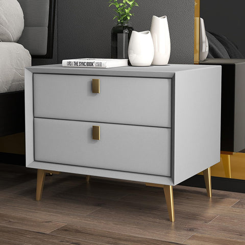 CODOMI Side Table, Nordic End Table with 2 Drawers Modern Leather Nightstand Mid Century Bed Side Table Wood Accent Table for Bedroom Living Room Cabinet Storage