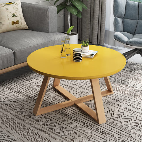 CODOMI Coffee Side Table Nordic Style Solid Wood Round Side Table Modern Contemporary Pedestal Side End Table Coffee Table Sofa Center Table for Living Room