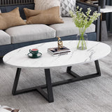 CODOMI Mid-Century Oval Wooden Coffee Table Vintage Wood End Table, Steel Cross Legs Coffee Cocktail Table Modern Tea Table for Living Room Patio Study