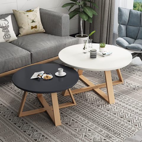 CODOMI Coffee Side Table Nordic Style Solid Wood Round Side Table Modern Contemporary Pedestal Side End Table Coffee Table Sofa Center Table for Living Room