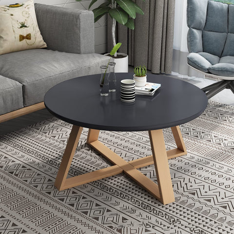 CODOMI Coffee Side Table Nordic Style Solid Wood Round Side Table Modern Contemporary Pedestal Side End Table Coffee Table Sofa Center Table for Living Room