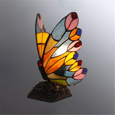 CODOMI Tiffany Style Stained Glass Table Light Retro Creative Bedside Lamp Creative Animal Butterfly Table Lamp 1-Light Decorative Fixture for Living Room Bedroom