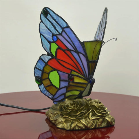 CODOMI Tiffany Style Stained Glass Table Light Retro Creative Bedside Lamp Creative Animal Butterfly Table Lamp 1-Light Decorative Fixture for Living Room Bedroom