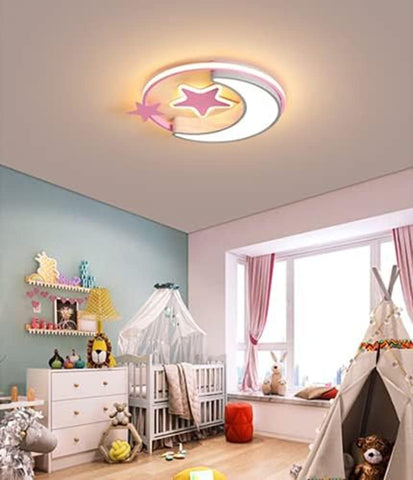 CODOMI Moon and Star Shape LED Kids Room Flush Mount Ceiling Light Creative Ceiling Lighting Modern Acrylic LED Ceiling Lamp 3-Color Close to Ceiling Light Fixture for Girls Boys Bedroom Gifts