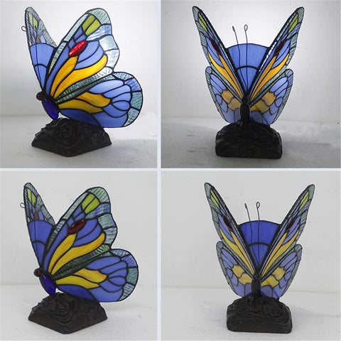 CODOMI Tiffany Style Stained Glass Table Light Retro Creative Bedside Lamp Creative Animal Butterfly Table Lamp 1-Light Decorative Fixture for Living Room Bedroom