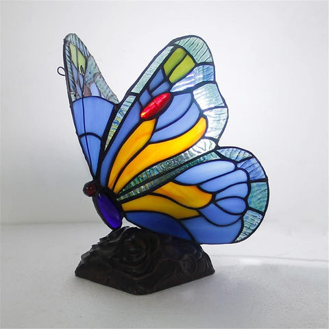 CODOMI Tiffany Style Stained Glass Table Light Retro Creative Bedside Lamp Creative Animal Butterfly Table Lamp 1-Light Decorative Fixture for Living Room Bedroom