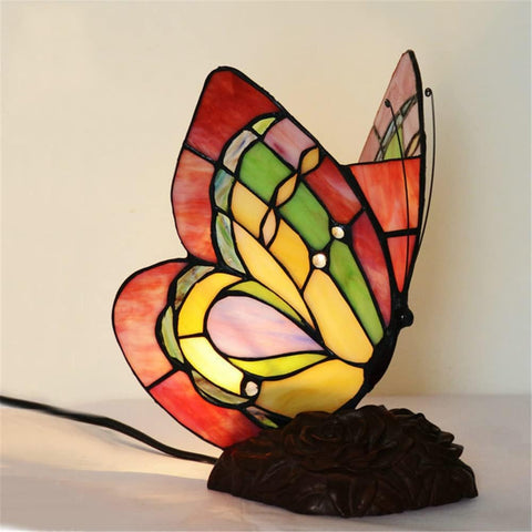 CODOMI Tiffany Style Stained Glass Table Light Retro Creative Bedside Lamp Creative Animal Butterfly Table Lamp 1-Light Decorative Fixture for Living Room Bedroom