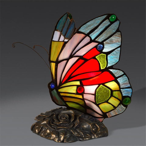 CODOMI Tiffany Style Stained Glass Table Light Retro Creative Bedside Lamp Creative Animal Butterfly Table Lamp 1-Light Decorative Fixture for Living Room Bedroom