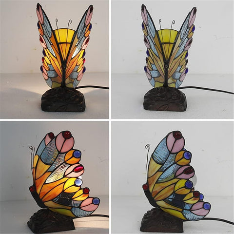 CODOMI Tiffany Style Stained Glass Table Light Retro Creative Bedside Lamp Creative Animal Butterfly Table Lamp 1-Light Decorative Fixture for Living Room Bedroom