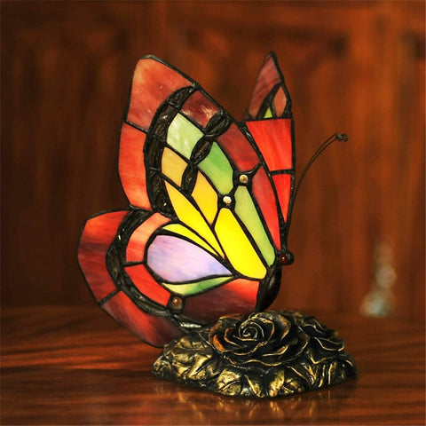 CODOMI Tiffany Style Stained Glass Table Light Retro Creative Bedside Lamp Creative Animal Butterfly Table Lamp 1-Light Decorative Fixture for Living Room Bedroom