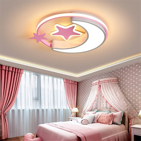 CODOMI Moon and Star Shape LED Kids Room Flush Mount Ceiling Light Creative Ceiling Lighting Modern Acrylic LED Ceiling Lamp 3-Color Close to Ceiling Light Fixture for Girls Boys Bedroom Gifts