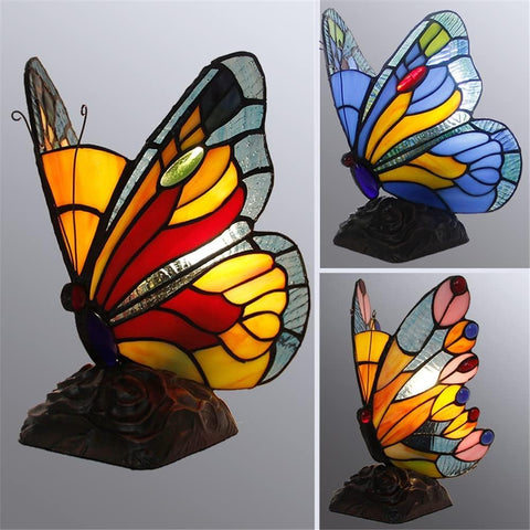 CODOMI Tiffany Style Stained Glass Table Light Retro Creative Bedside Lamp Creative Animal Butterfly Table Lamp 1-Light Decorative Fixture for Living Room Bedroom