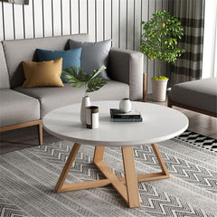 CODOMI Coffee Side Table Nordic Style Solid Wood Round Side Table Contemporary Pedestal Side End Table Cross Leg Coffee Table Sofa Center Table for Living Room