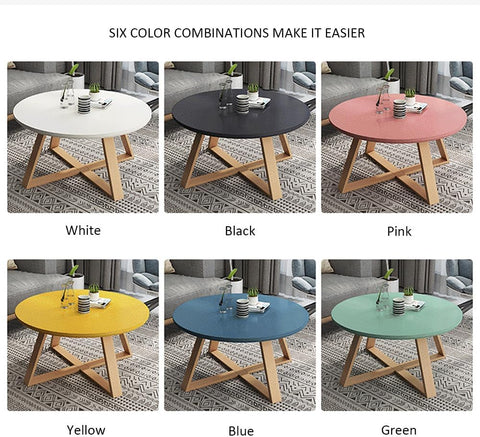 CODOMI Coffee Side Table Nordic Style Solid Wood Round Side Table Contemporary Pedestal Side End Table Cross Leg Coffee Table Sofa Center Table for Living Room