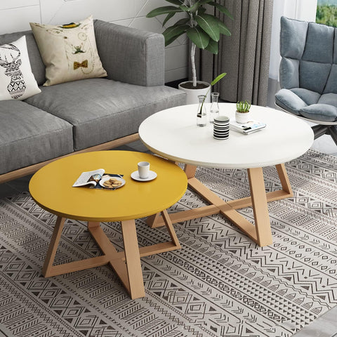 CODOMI Coffee Side Table Nordic Style Solid Wood Round Side Table Contemporary Pedestal Side End Table Cross Leg Coffee Table Sofa Center Table for Living Room